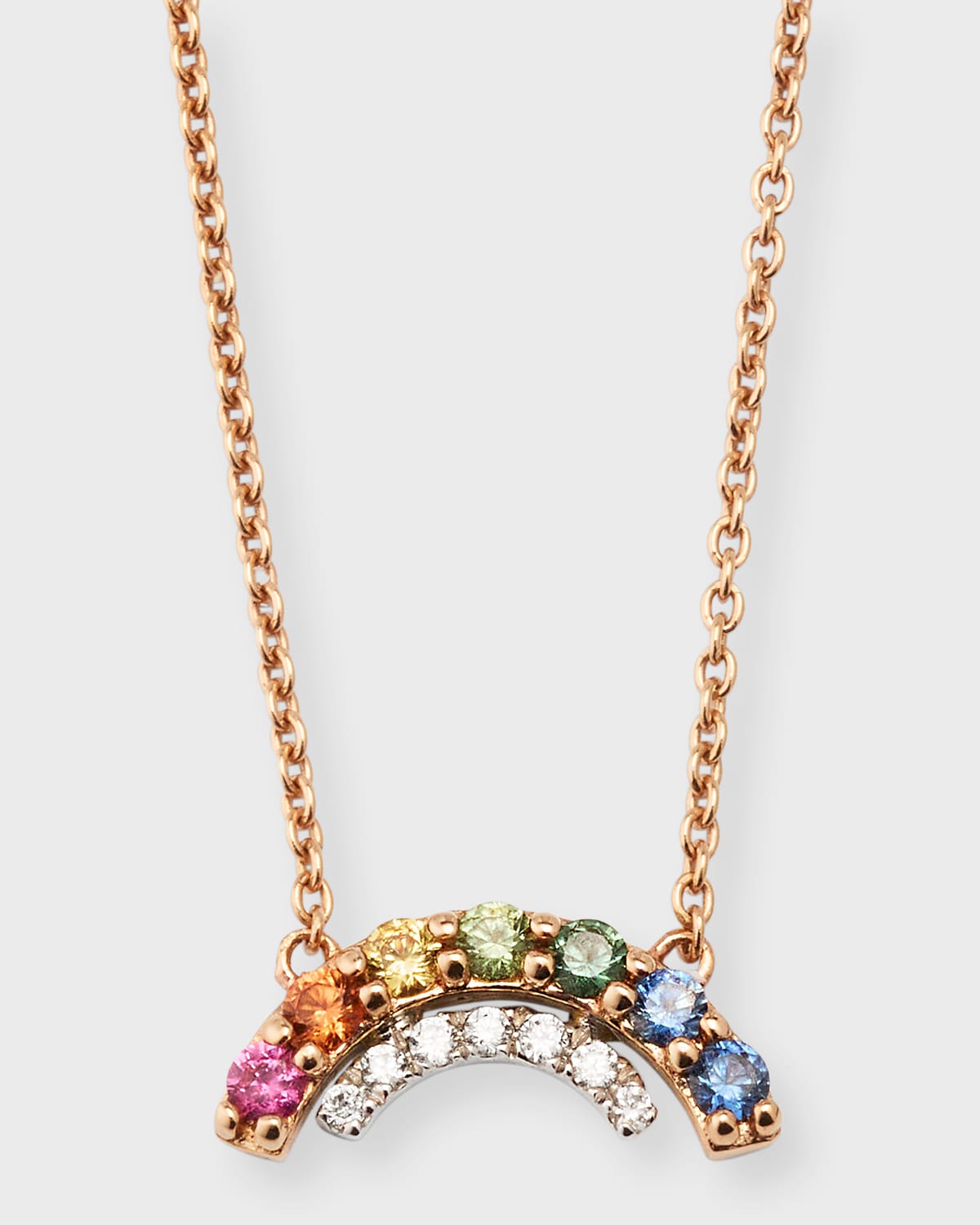 18K Rose Gold Rainbow Sapphire Necklace with Diamonds
