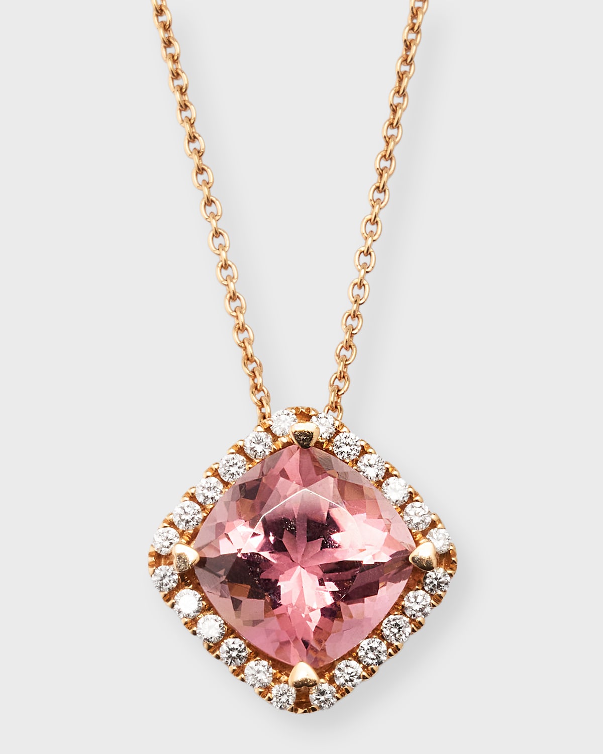 18K Rose Gold Garnet Pendant Necklace with Diamonds