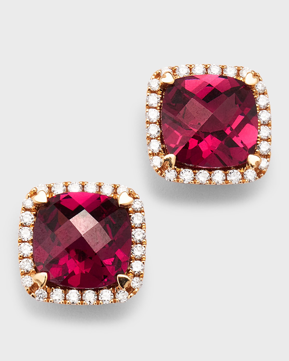 Lisa Nik 18k Rose Gold Garnet Stud Earrings With Diamonds In Pink