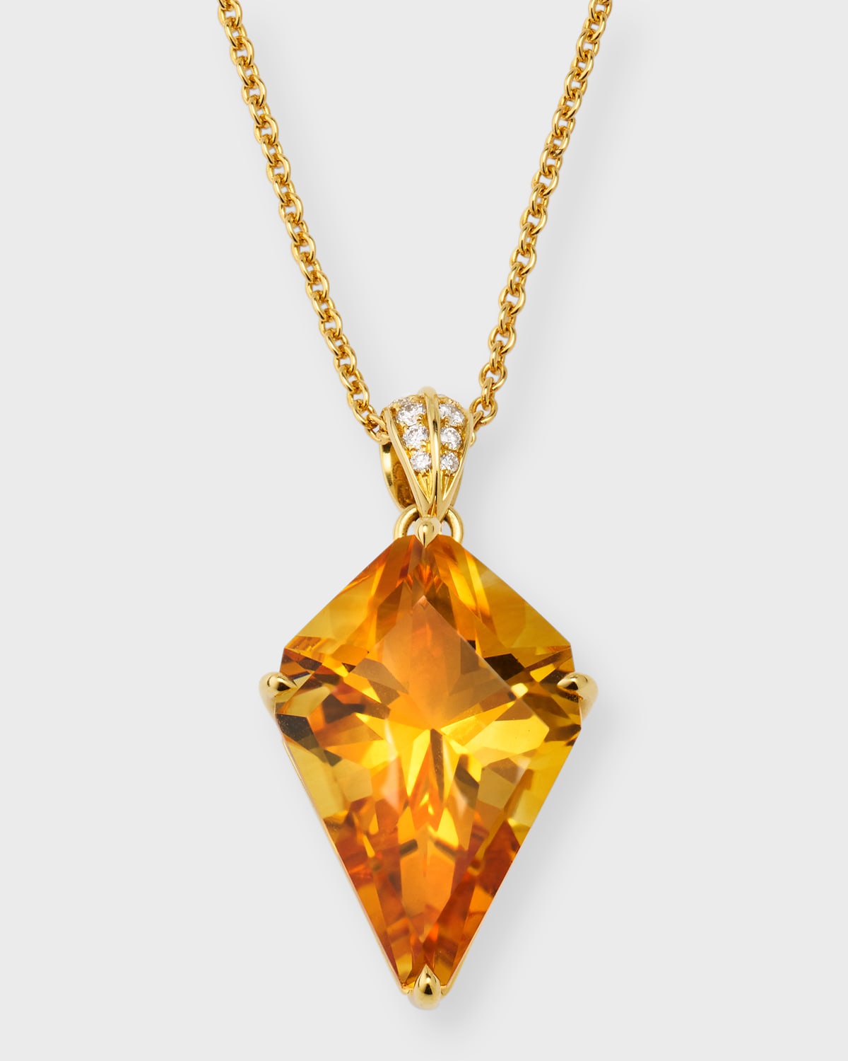 Rocks 18K Yellow Gold Citrine Kite and Diamond Bail Pendant Necklace