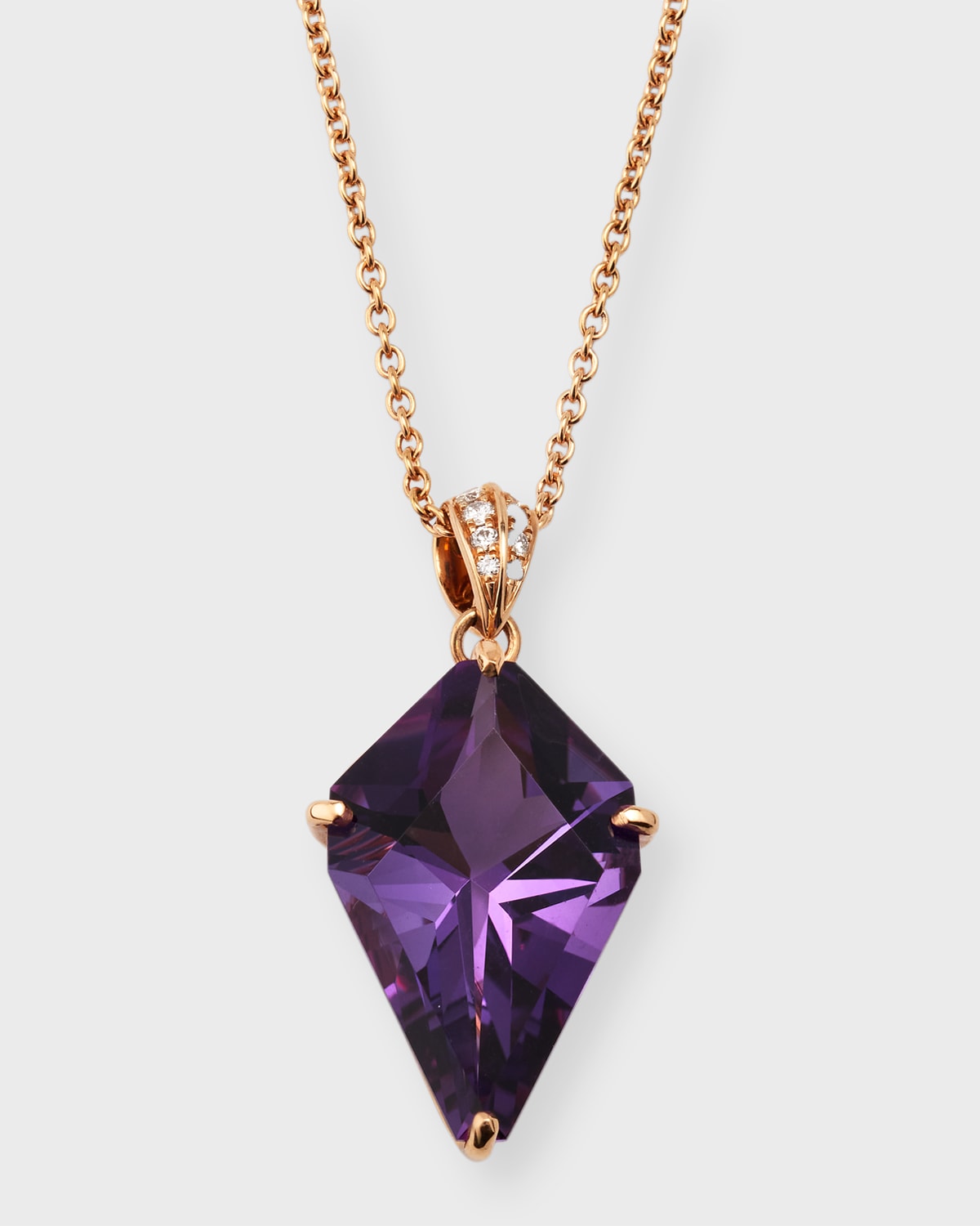 Lisa Nik 18k Rose Gold Kite Shape Amethyst And Diamond Pendant Necklace