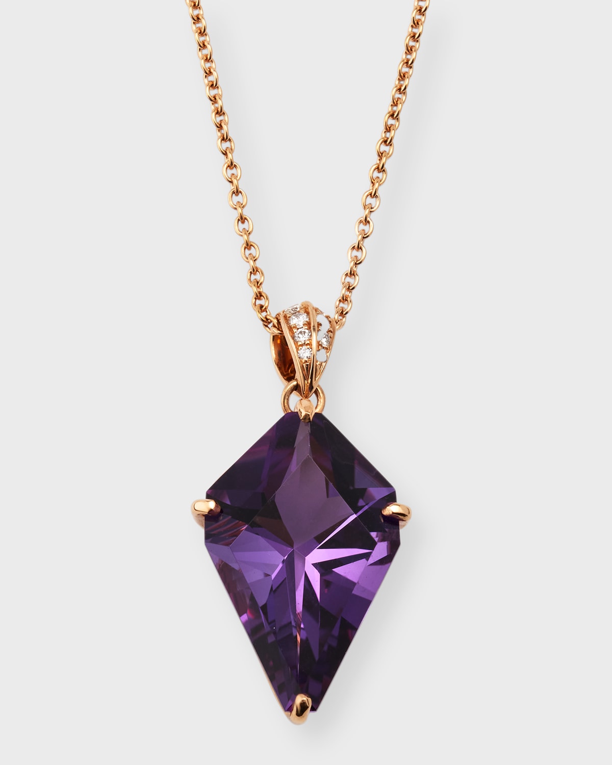 Rocks 18K Rose Gold Amethyst Kite and Diamond Bail Pendant Necklace