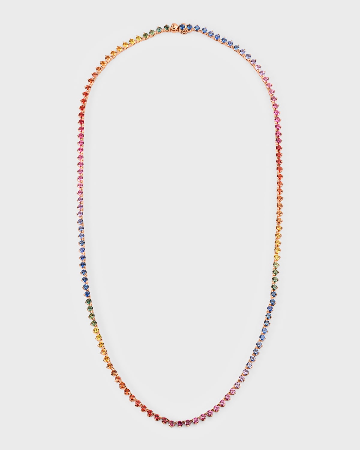 18K Rose Gold Rainbow Sapphire Line Necklace