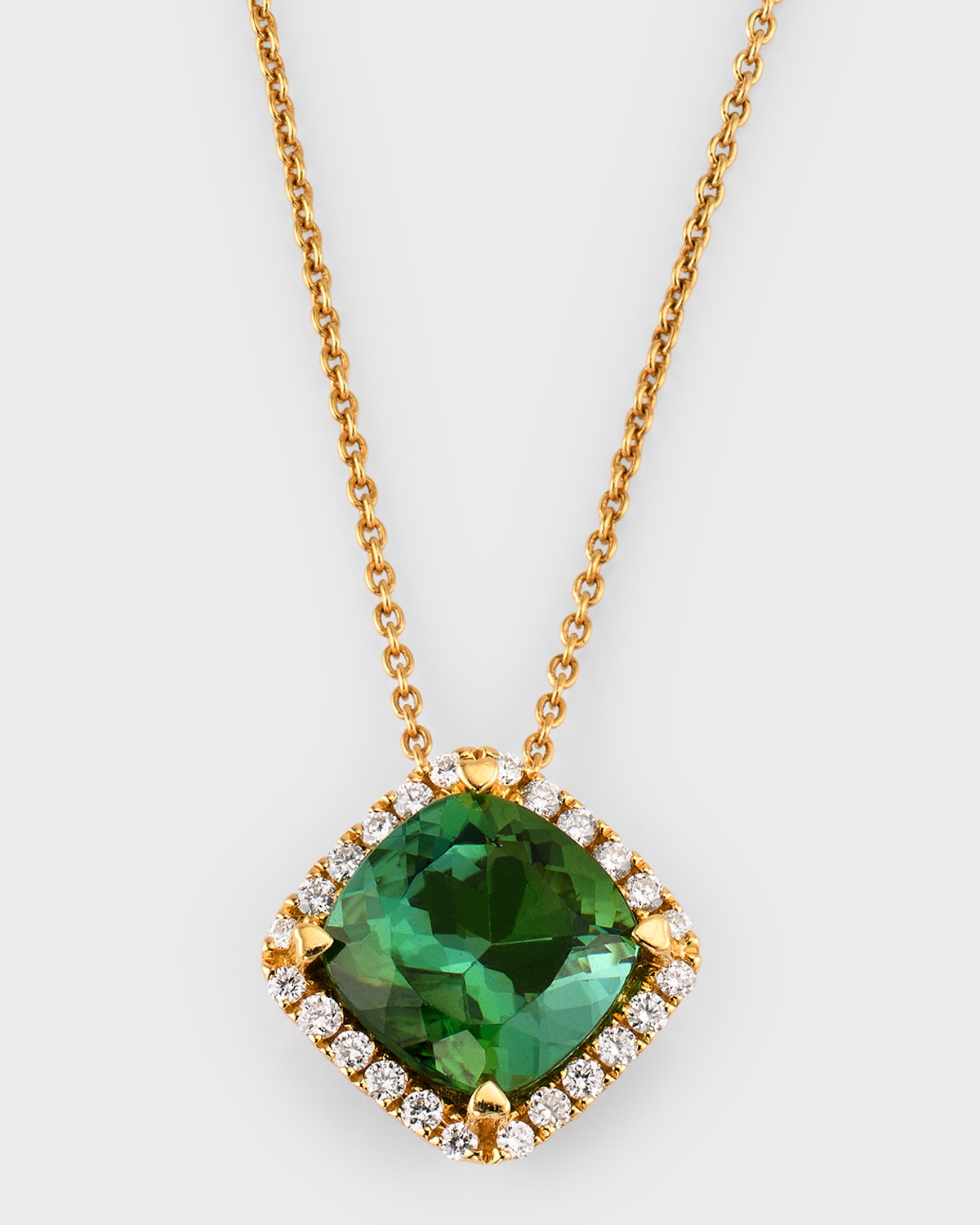 18K Yellow Gold Indicolite and Diamond Pendant Necklace