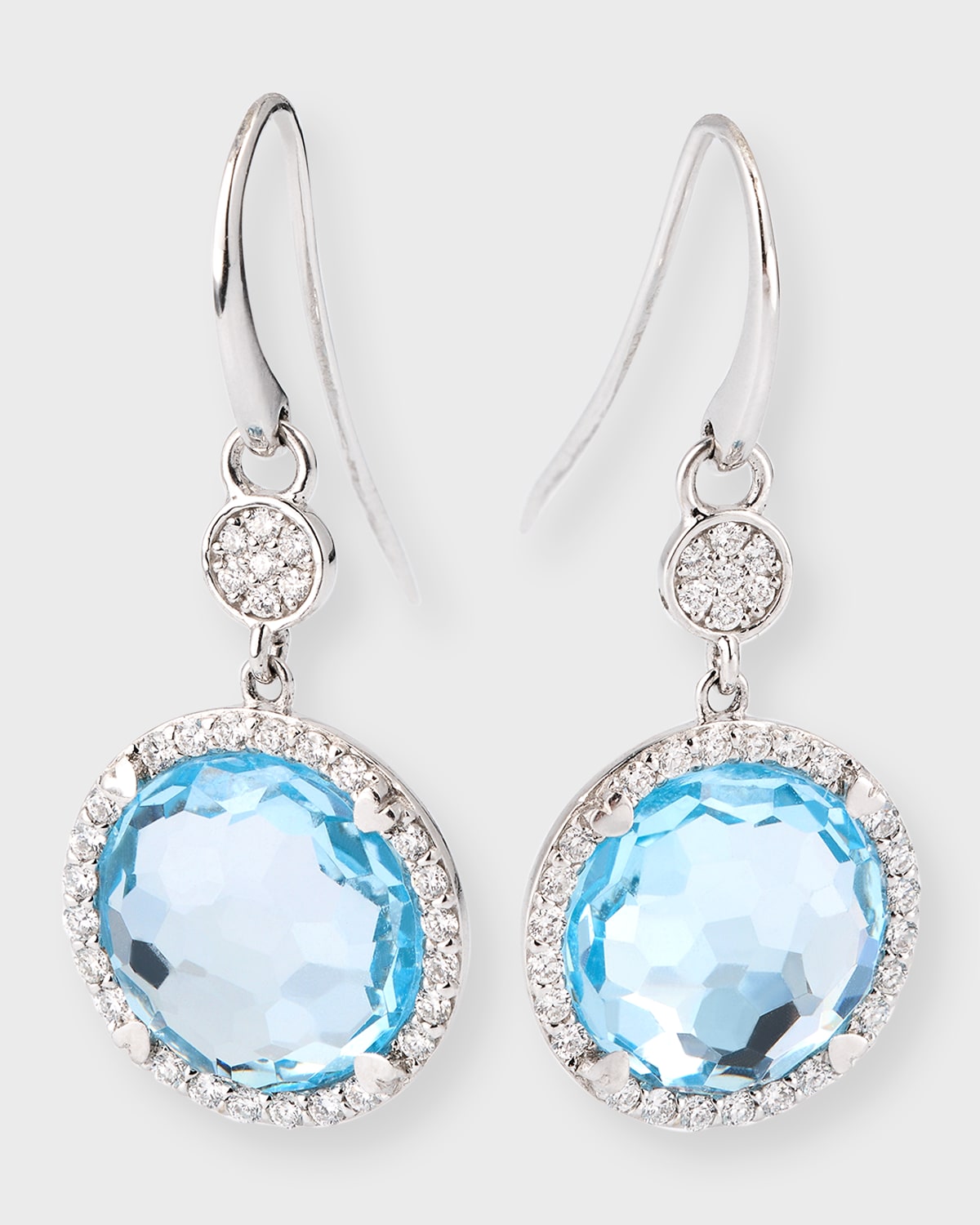 18K White Gold Blue Topaz and Diamond Drop Earrings