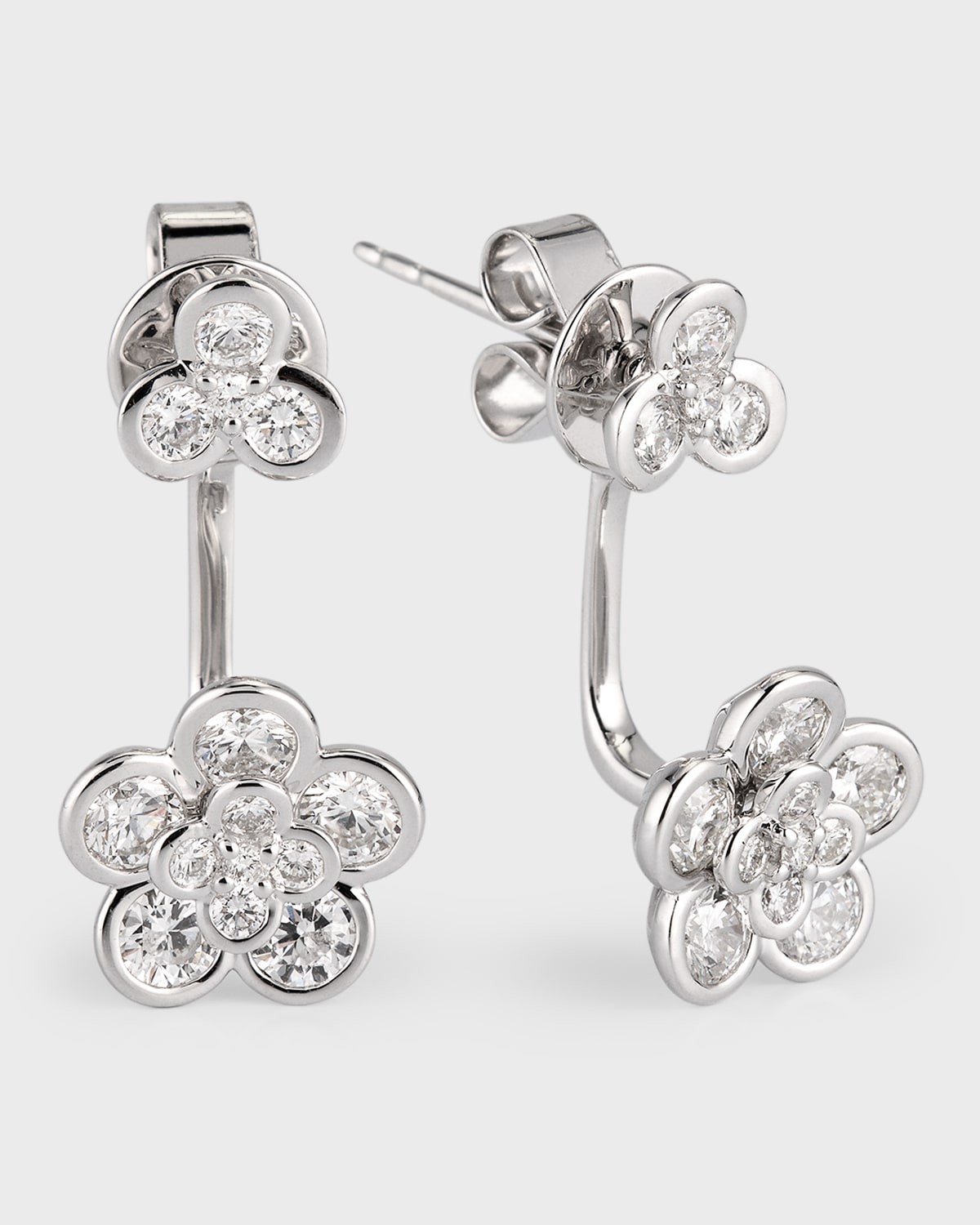 18K White Gold Cluster Diamond Flower Earring Jackets