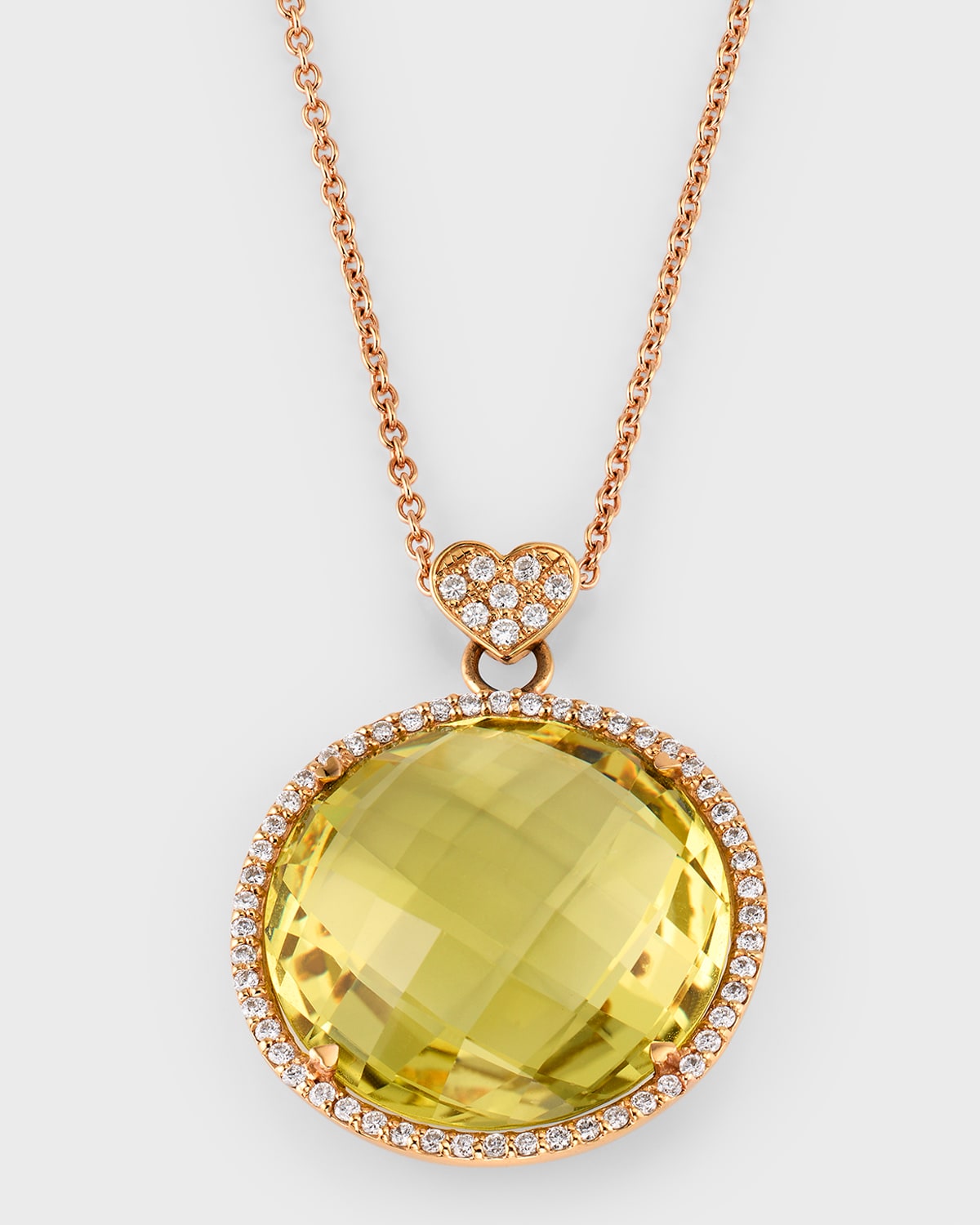 Lisa Nik 18k Rose Gold Lemon Quartz And Diamond Pendant Necklace With Heart Bail