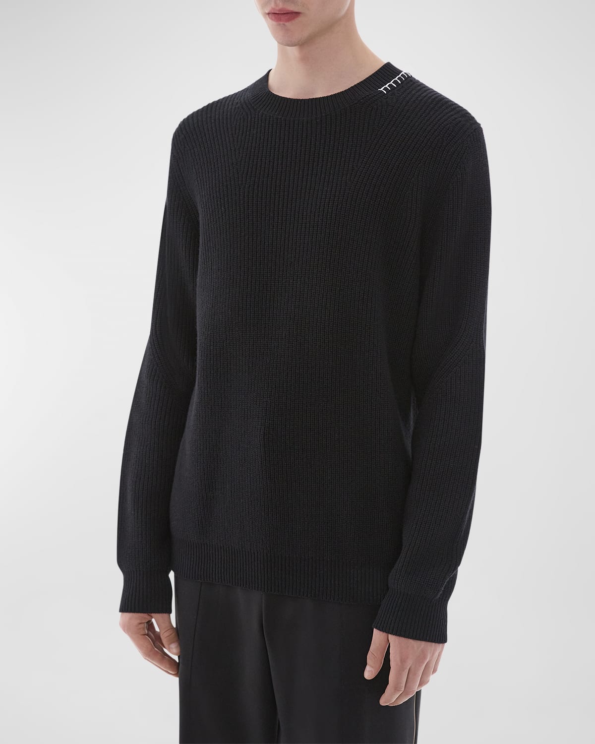 HELMUT LANG MEN'S RIBBED SWEATER WITH EMBROIDERED COLLAR