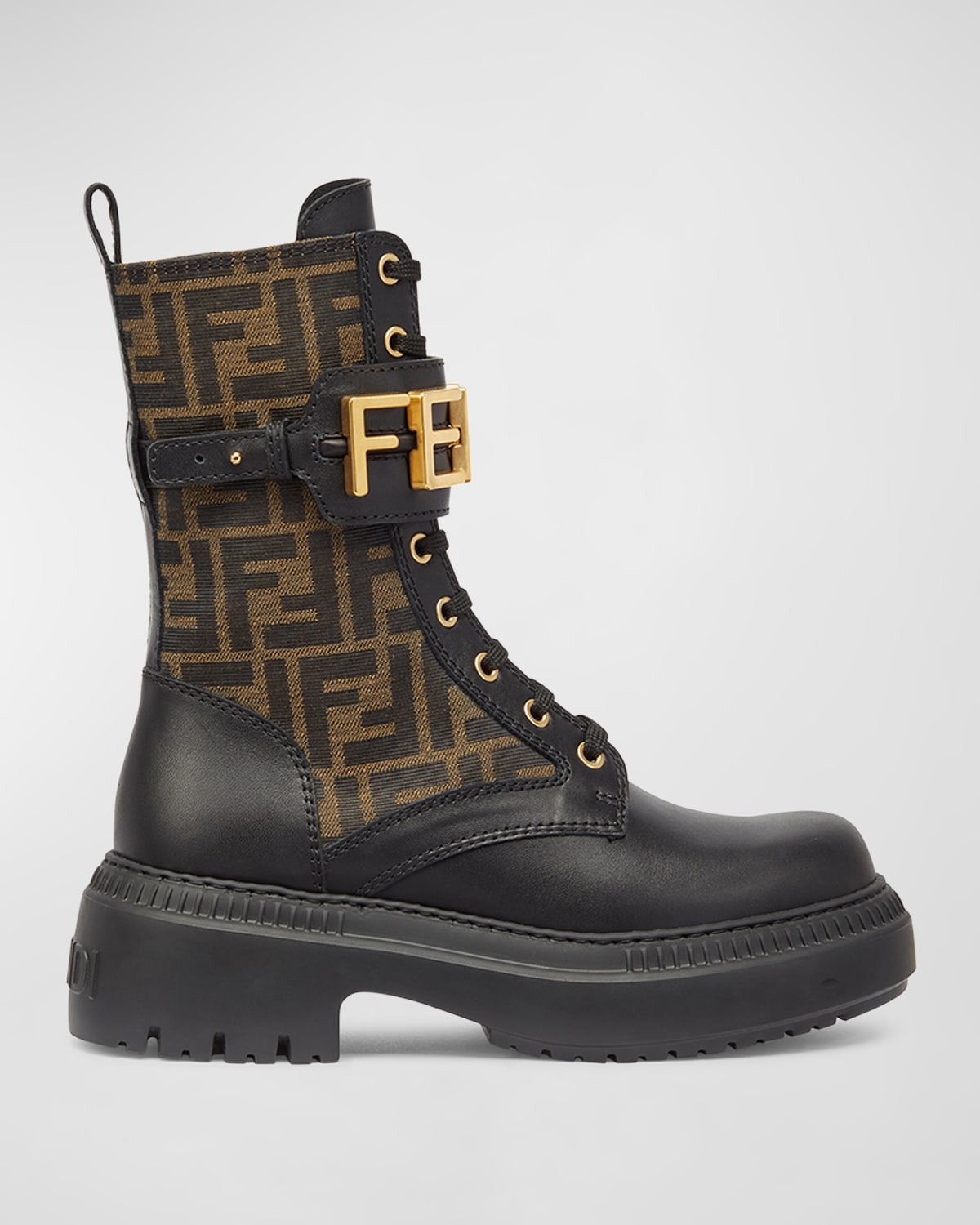 Fendi Graph Logo-cuff Jacquard Biker Booties In F0pmm Tabacco Ner