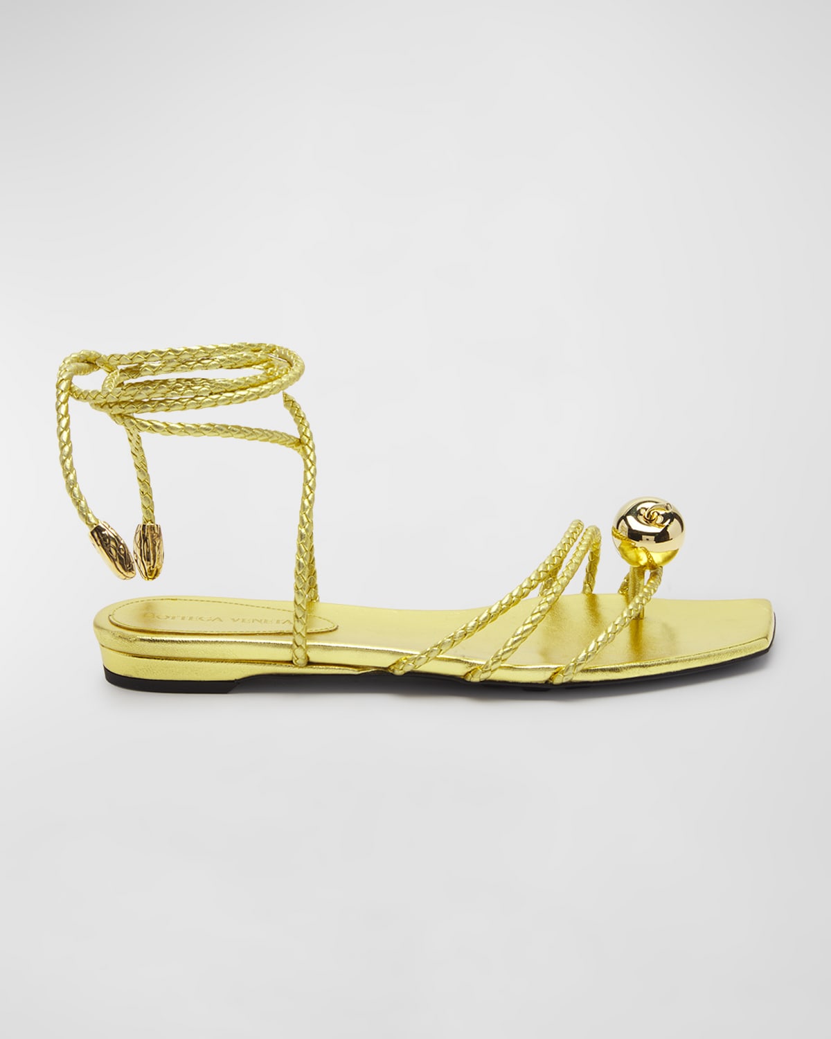 Shop Bottega Veneta Adam Metallic Apple Ankle-wrap Sandals In Gold
