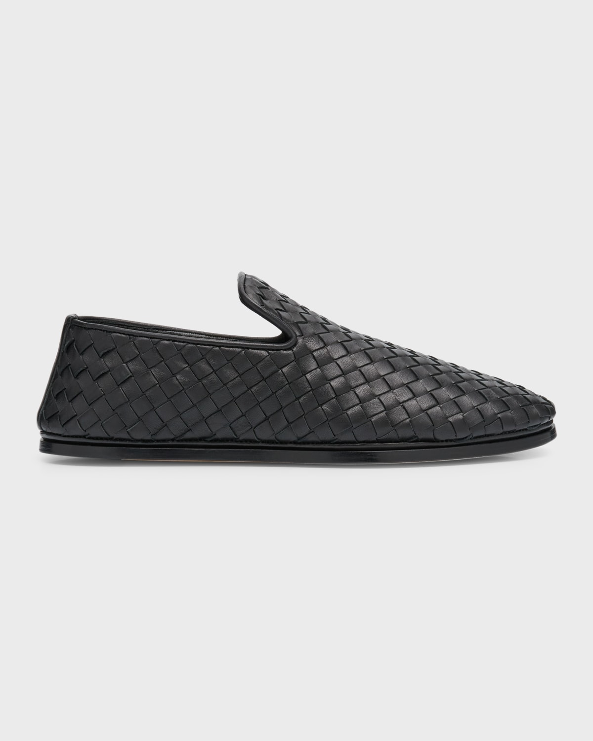 Shop Bottega Veneta Intrecciato Woven Leather Slipper Loafers In Nero
