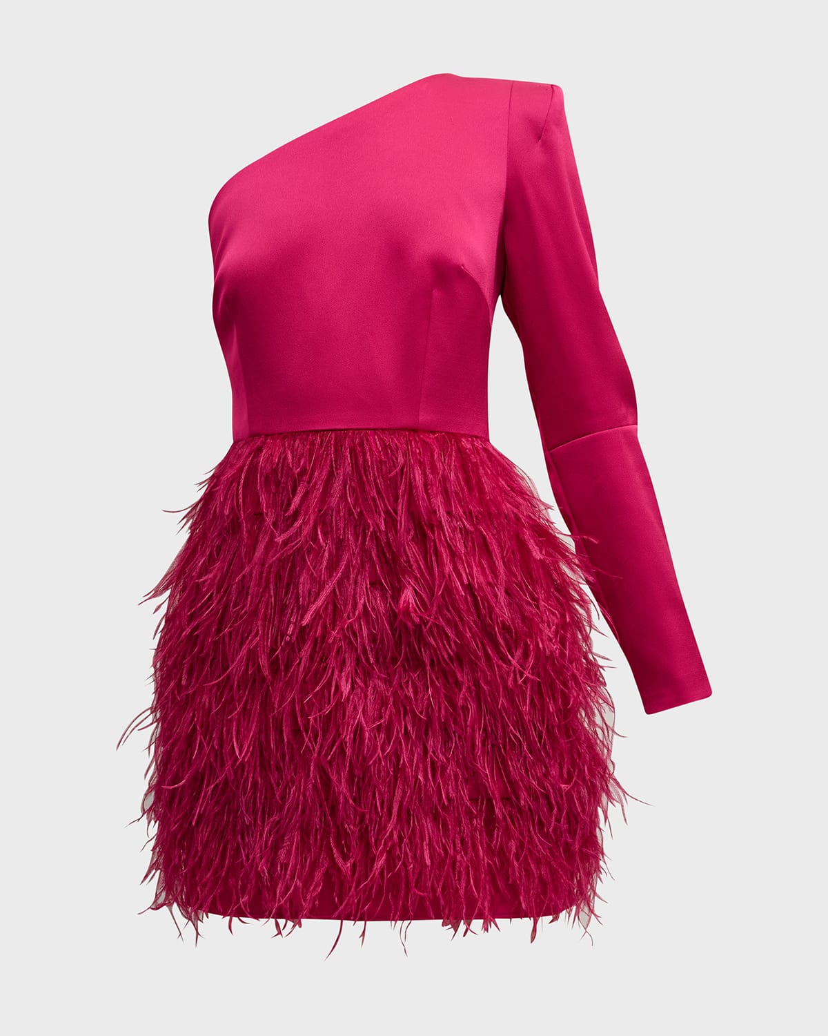 Shop Liv Foster One-shoulder Feather Satin Mini Dress In Rich Magenta