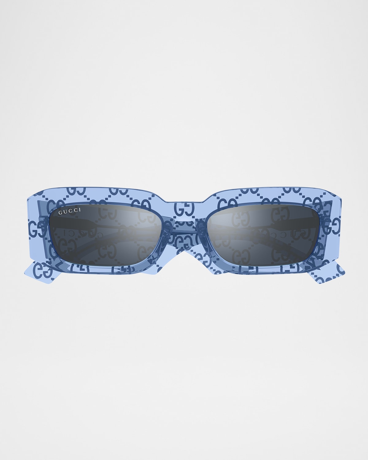 Gucci Men's Gg1426sm Acetate Rectangle Sunglasses In Shiny Bilayer Crystaltransparent Azur