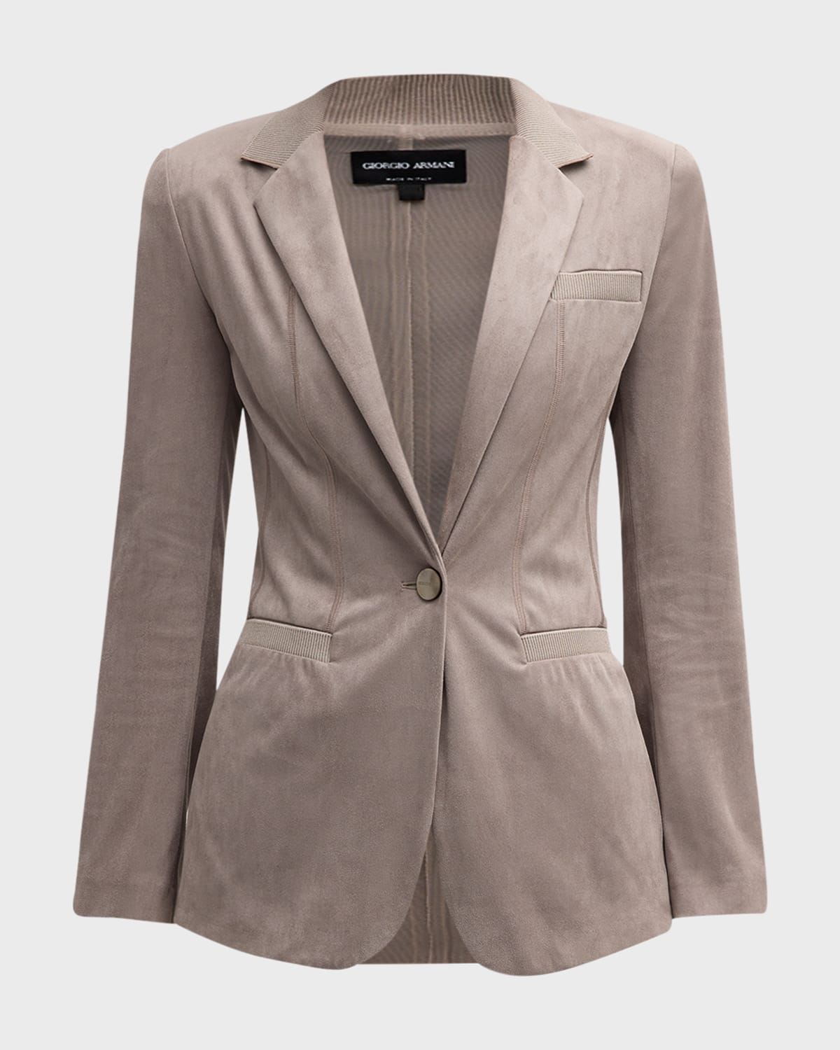 Shop Giorgio Armani Ultra-suede Tailored Blazer Jacket In Sand