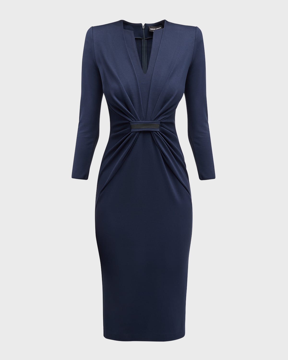 Shop Giorgio Armani Tab Front Jersey Dress In Solid Blue Navy