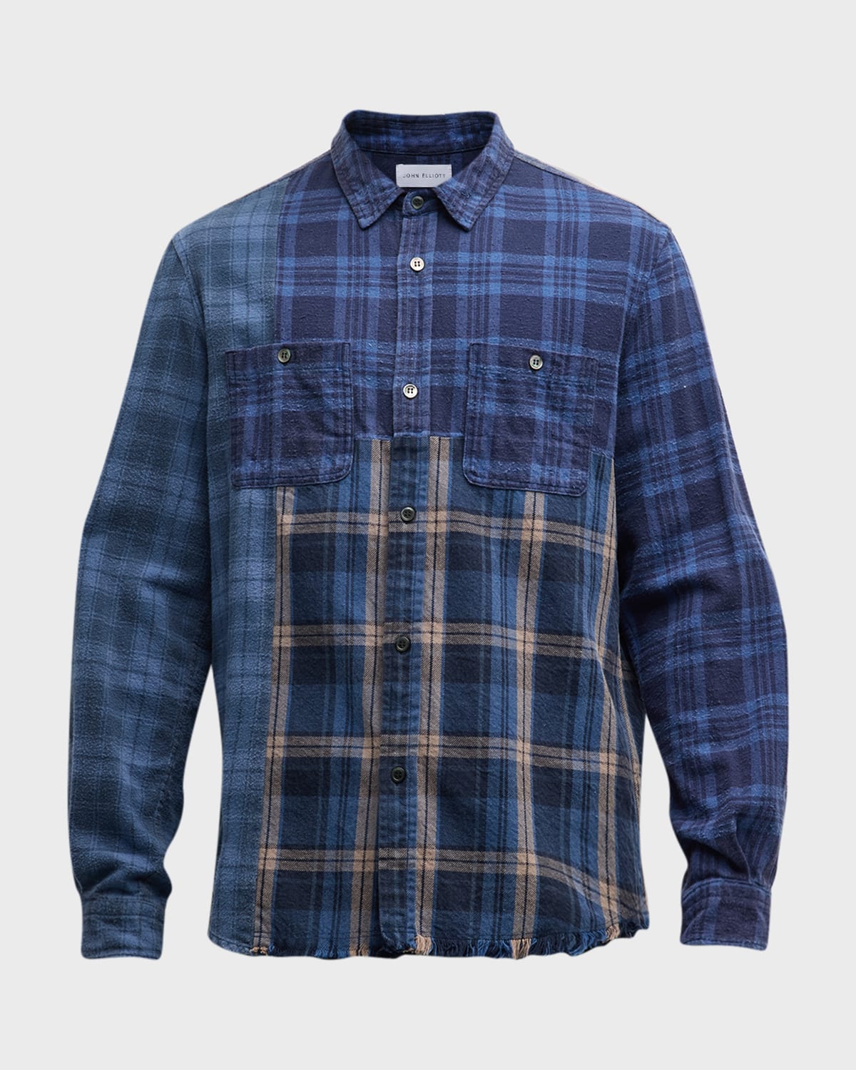 John Elliott Silverado Paneled Plaid Shirt Blue X Black In Blue X Black