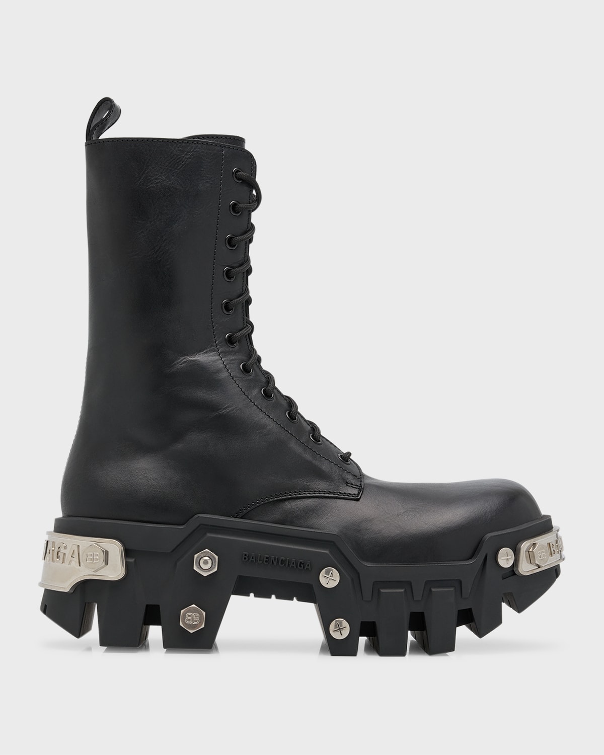 Shop Balenciaga Men's Bulldozer Platform Lace-up Boots In 1081 Black/silver