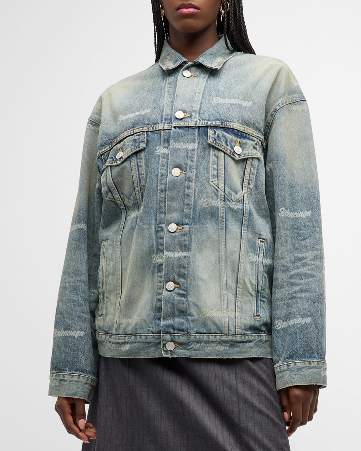 Balenciaga Denim Jacket In 4012 Pale Blue
