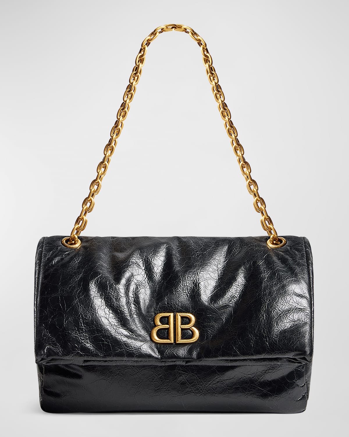 Balenciaga Medium Leather Monaco Shoulder Bag In Black