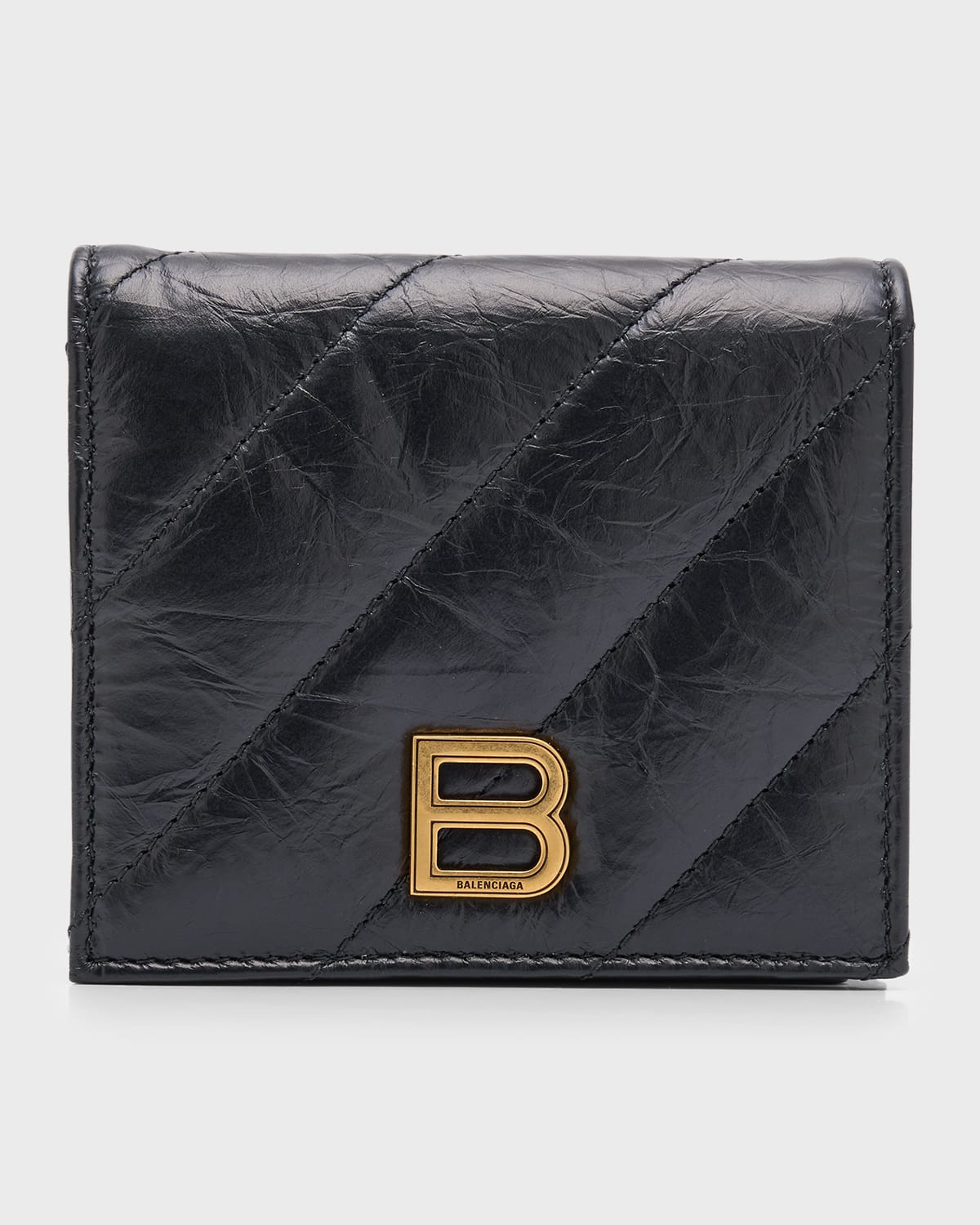 Balenciaga Crush Flap Coin And Card Holder Quilted In 1000 Black