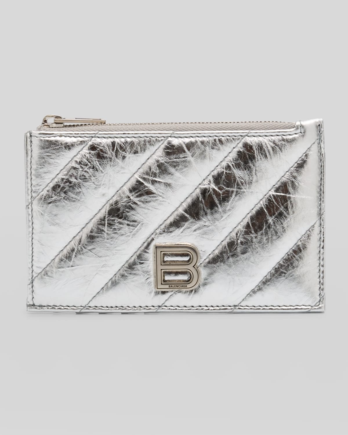 Balenciaga Women's Crush Long Coin And Card Holder Metallized Quilted In 8110 Silver