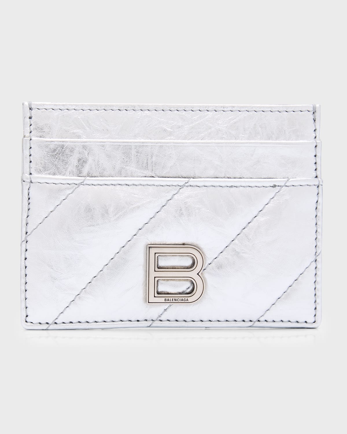 Balenciaga Crush Card Holder Metallized Quilted In 8110 Silver