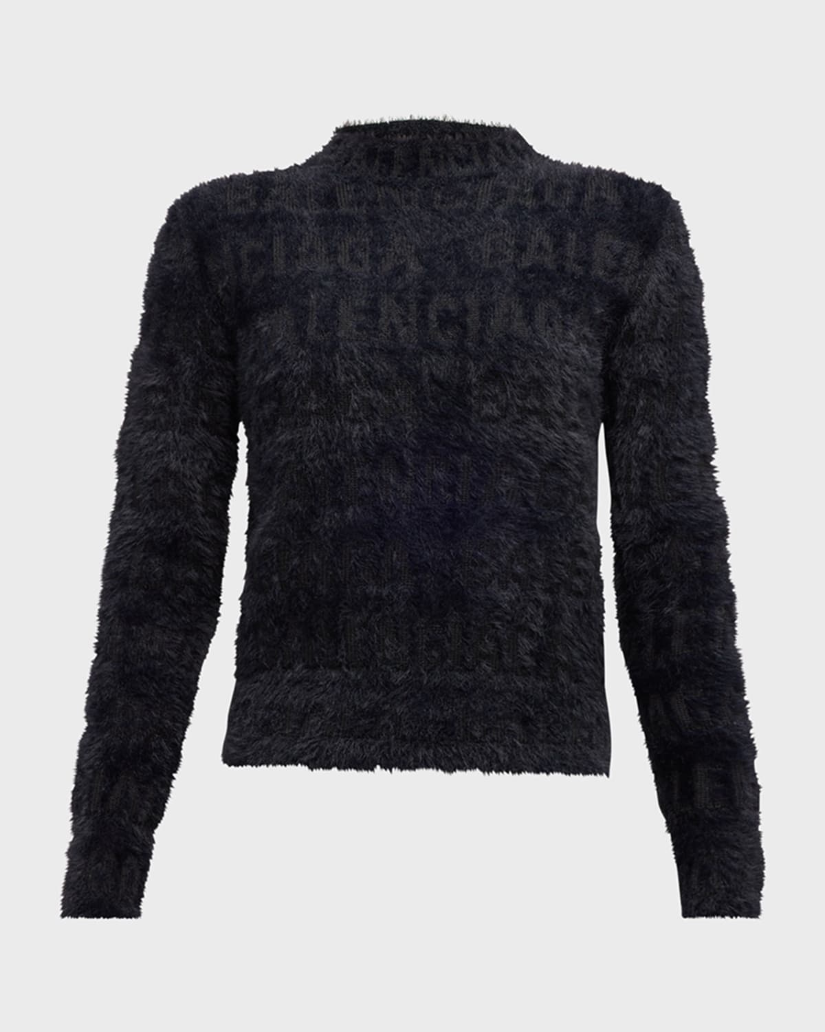 Shop Balenciaga Bal Horizontal Allover Furry Fitted Sweater In 1000 Black