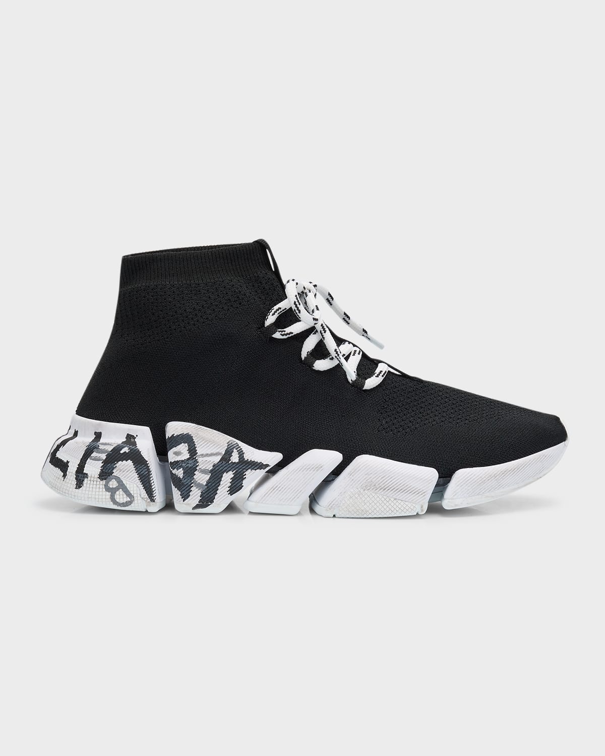 Balenciaga Women's Speed 2.0 Lace-up Graffiti Recycled Knit Sneakers In Black