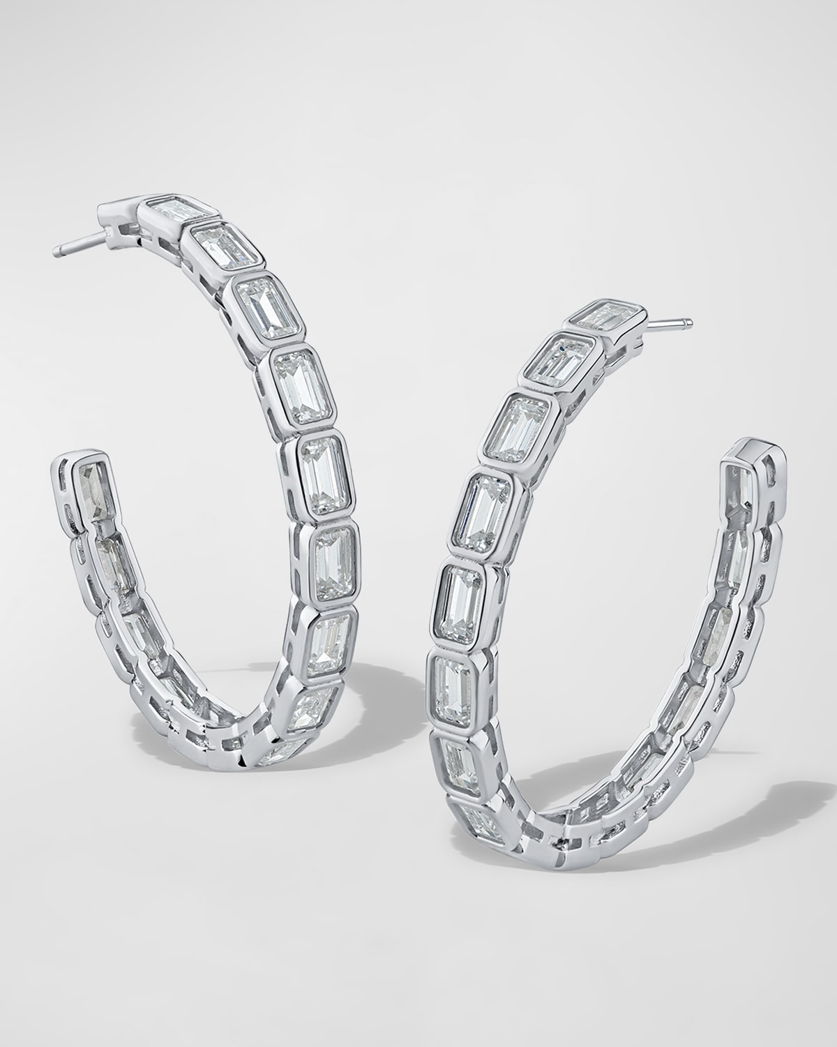 Golconda By Kenneth Jay Lane Cubic Zirconia Emerald Bezel Hoop Earrings In Silver