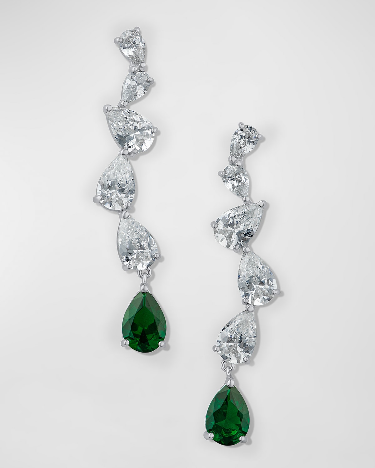 Golconda By Kenneth Jay Lane Cubic Zirconia Pear Cascade Zigzag Drop Earrings In Emerald