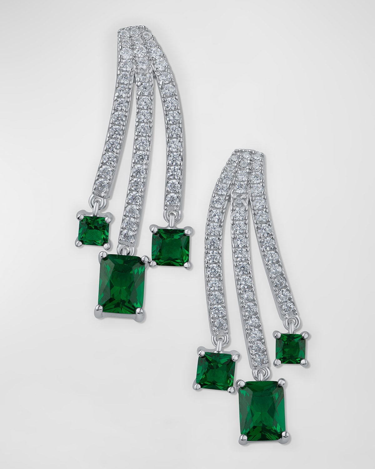 Golconda By Kenneth Jay Lane Cubic Zirconia Round And Emerald Triple Fringe Earrings
