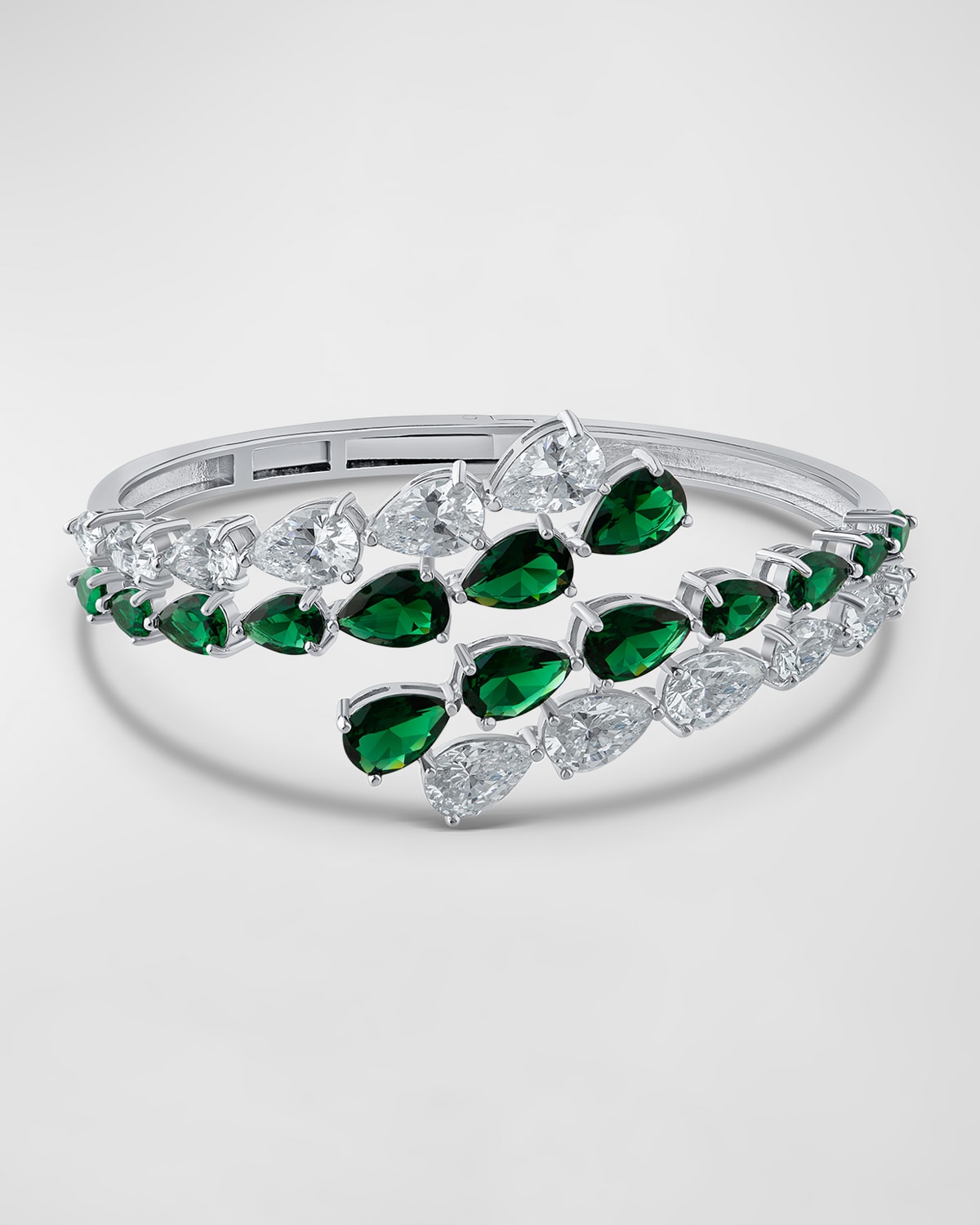 Golconda By Kenneth Jay Lane Cubic Zirconia Pear 4-row Cuff Bracelet In Emerald