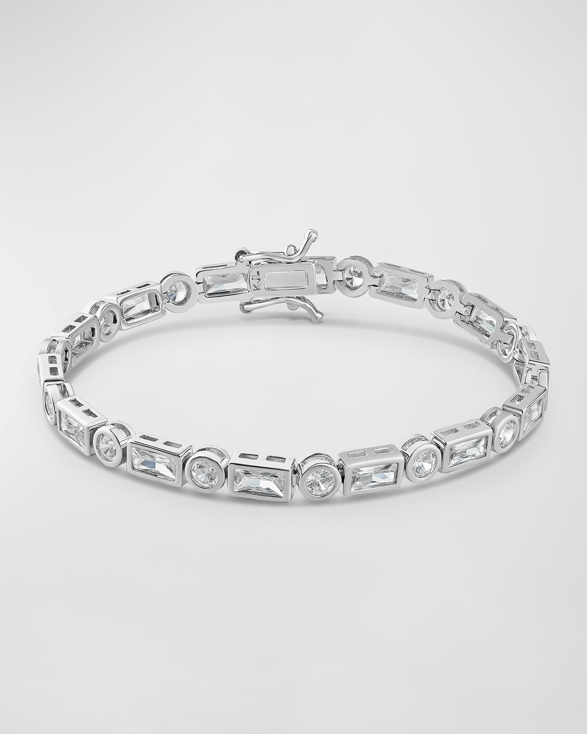 Golconda By Kenneth Jay Lane Cubic Zirconia Round And Emerald Bezel Tennis Bracelet In Silver