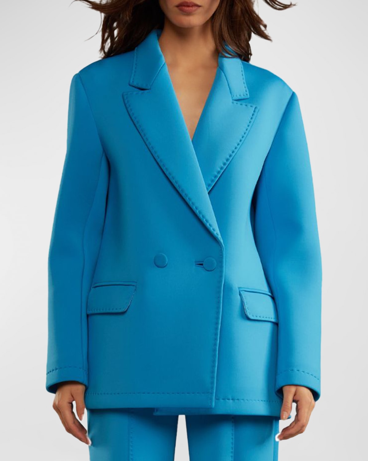 Cynthia Rowley Double-breasted Pick Stitch Jacket In Blue