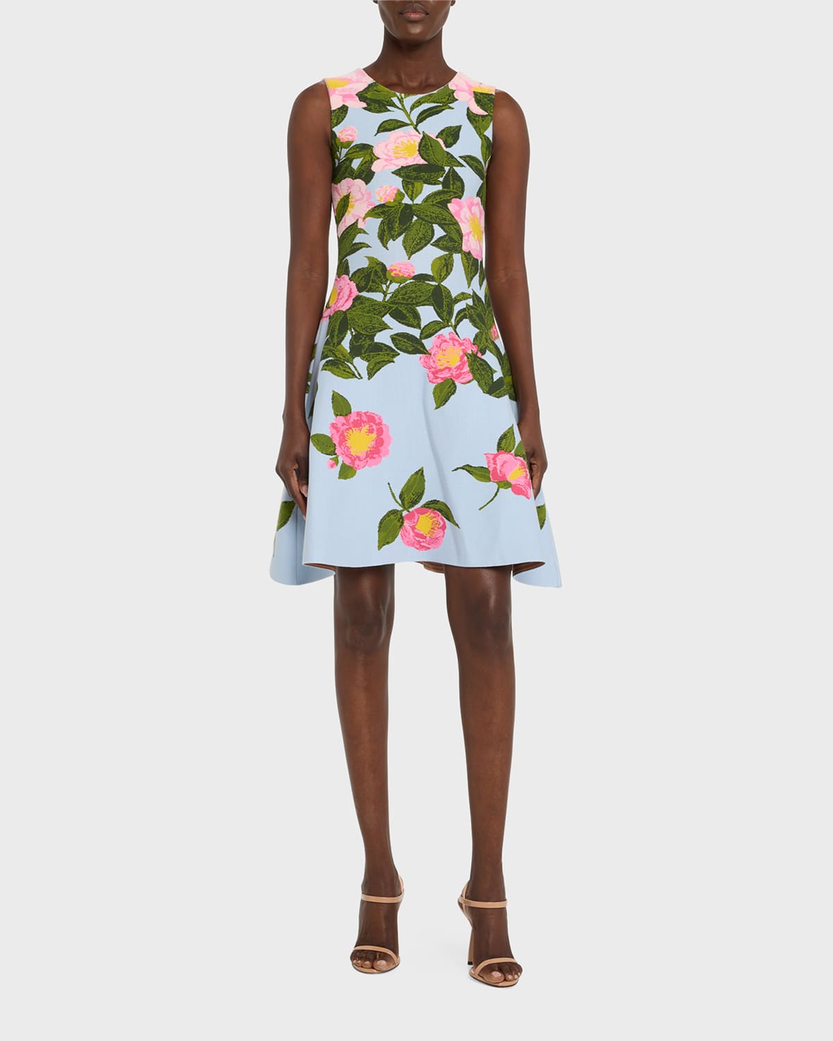 Camellia Jacquard Fit-&-Flare Knit Sleeveless Dress