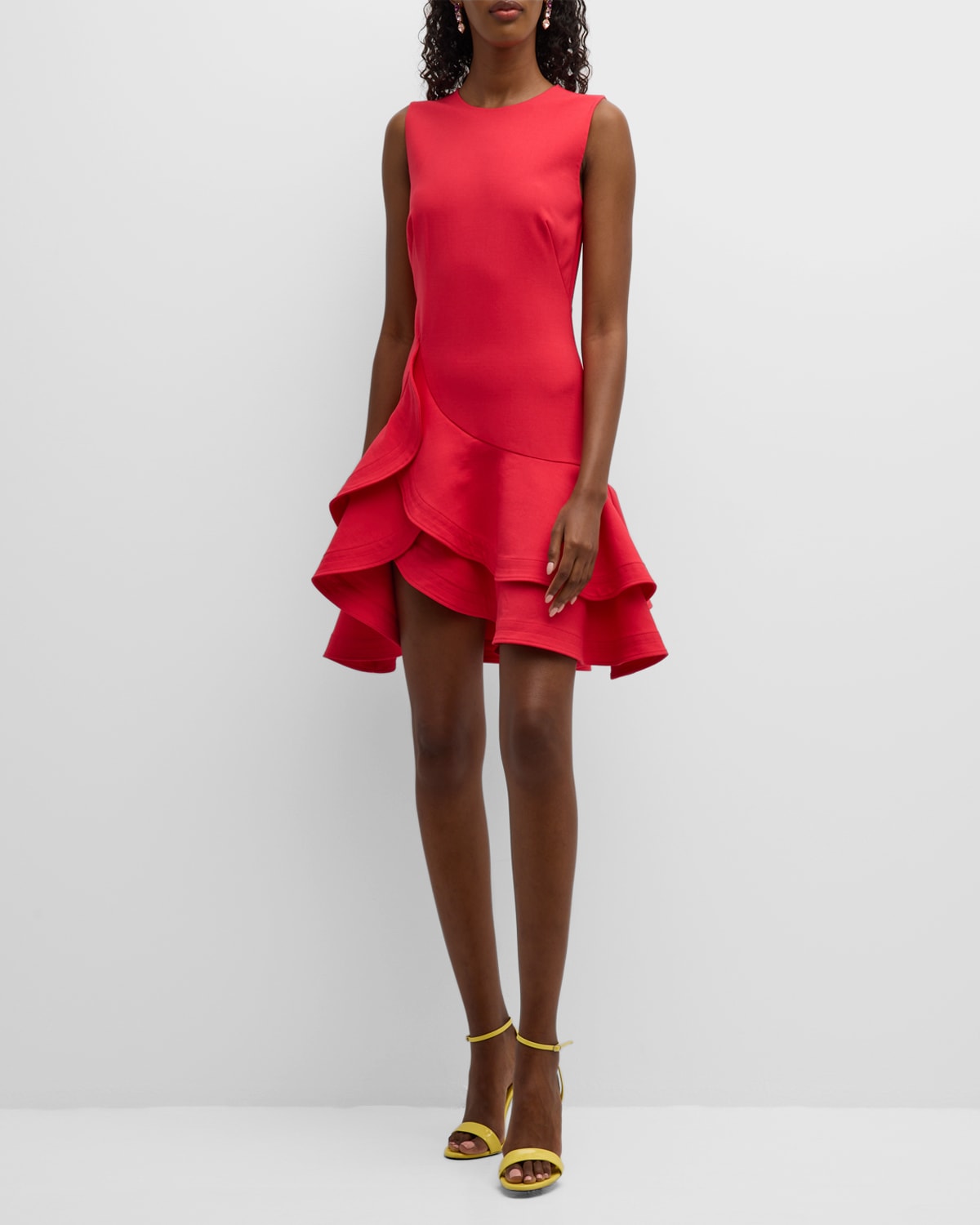 Shop Oscar De La Renta Tiered Ruffle-hem Sleeveless Mini Dress In Cerise