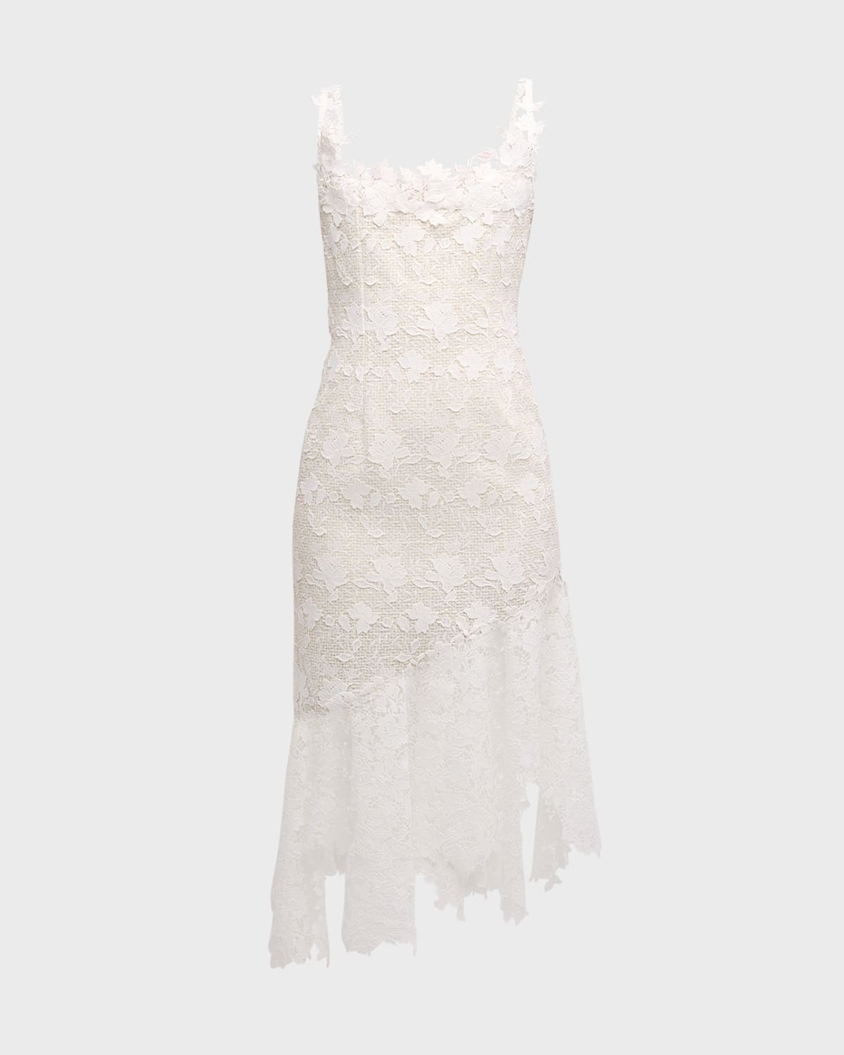 Shop Oscar De La Renta Sleeveless Tweed And Guipure Midi Dress In Ivory/white