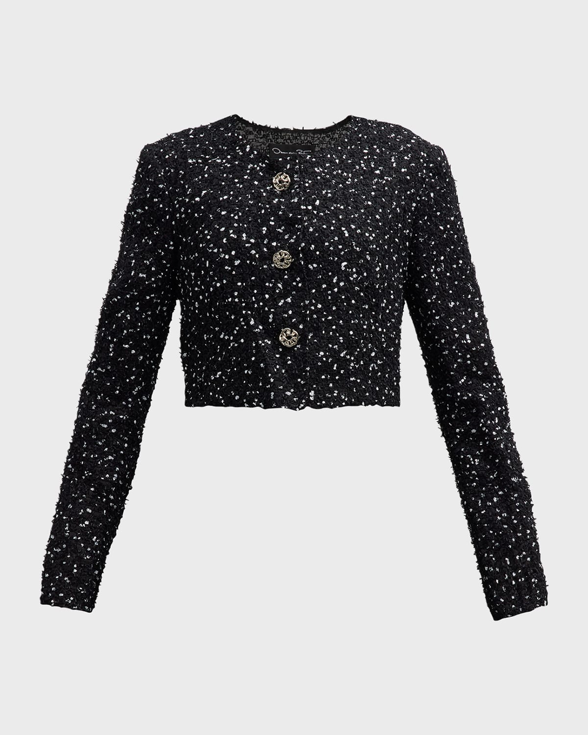 Shop Oscar De La Renta Eyelash Fil Coupe Crop Jacket In Black/white