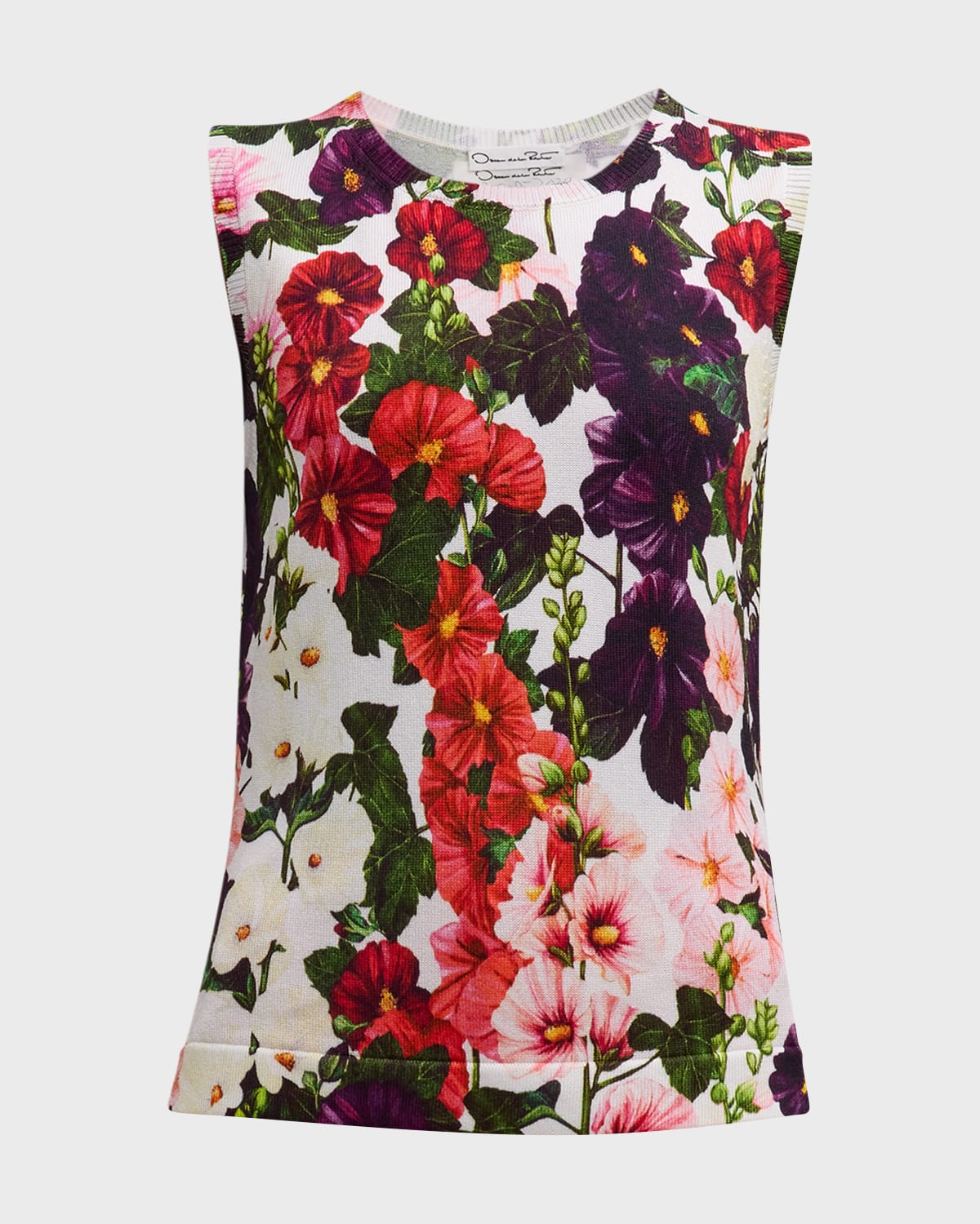 Oscar De La Renta Hollyhocks Print Tank Top In Pink/white