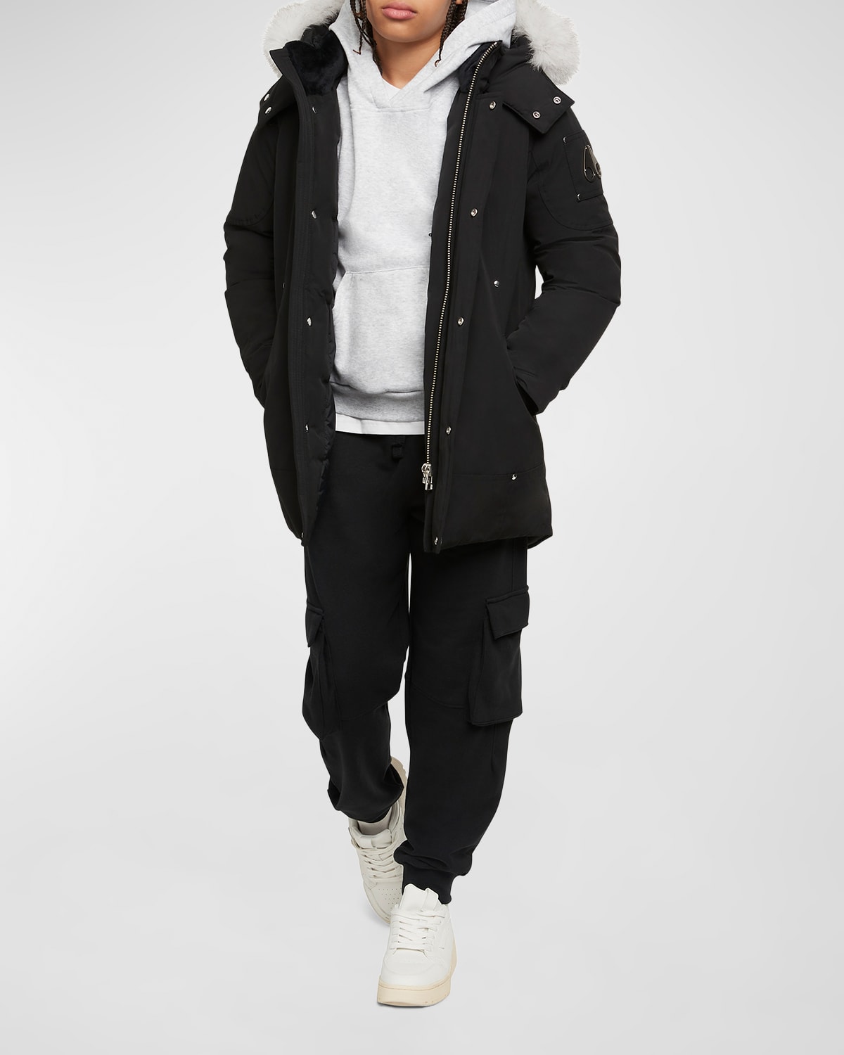 Moose Knuckles Unisex Parka With Shearling Hood - Big Kid In Black/natural Shearling