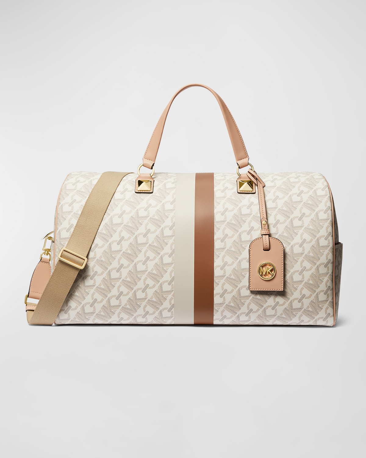 Shop Michael Michael Kors Xl Monogram Zip Weekender Bag In Vanilla