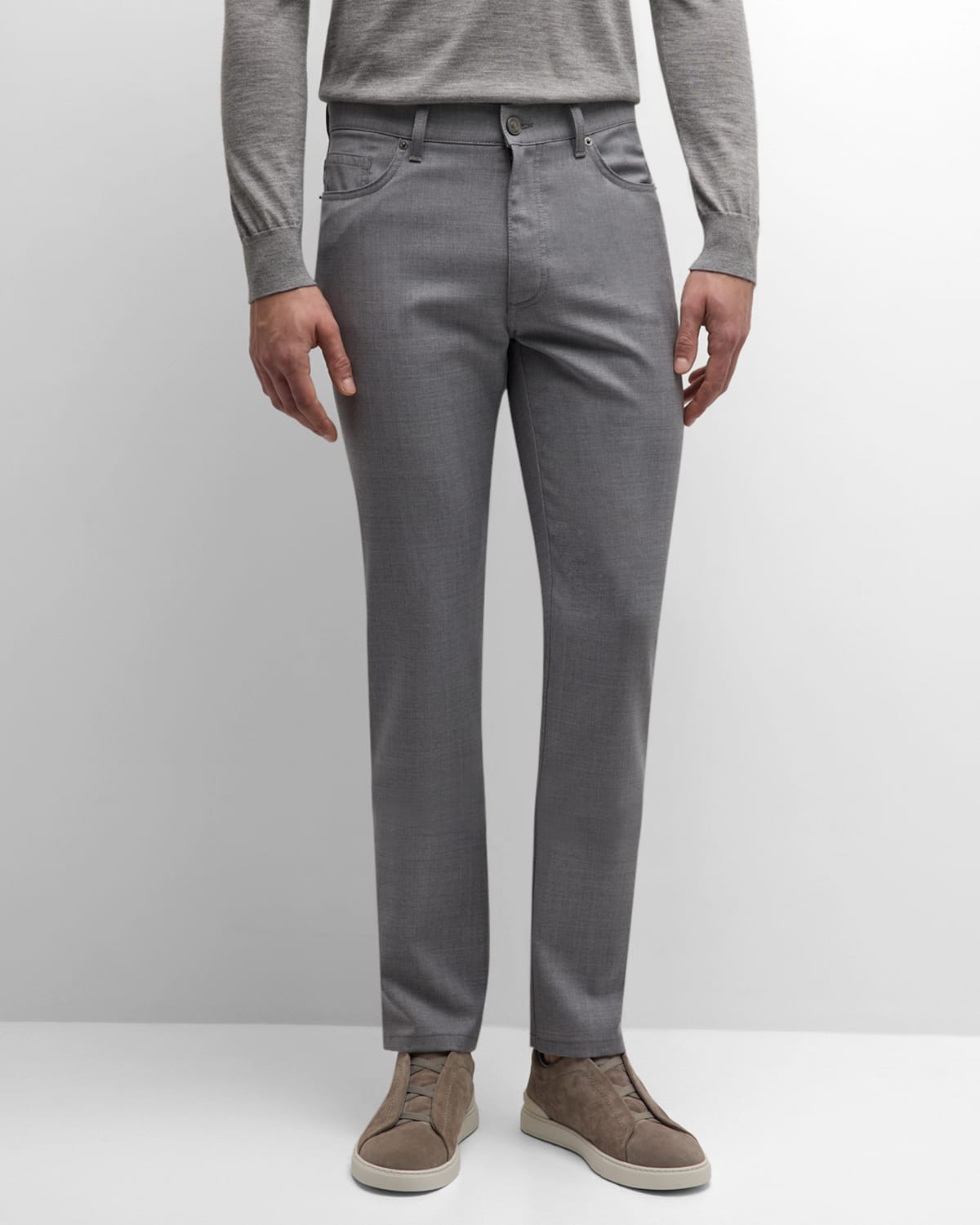 Shop Zegna Men's Wool Straight-leg 5-pocket Pants In Gray