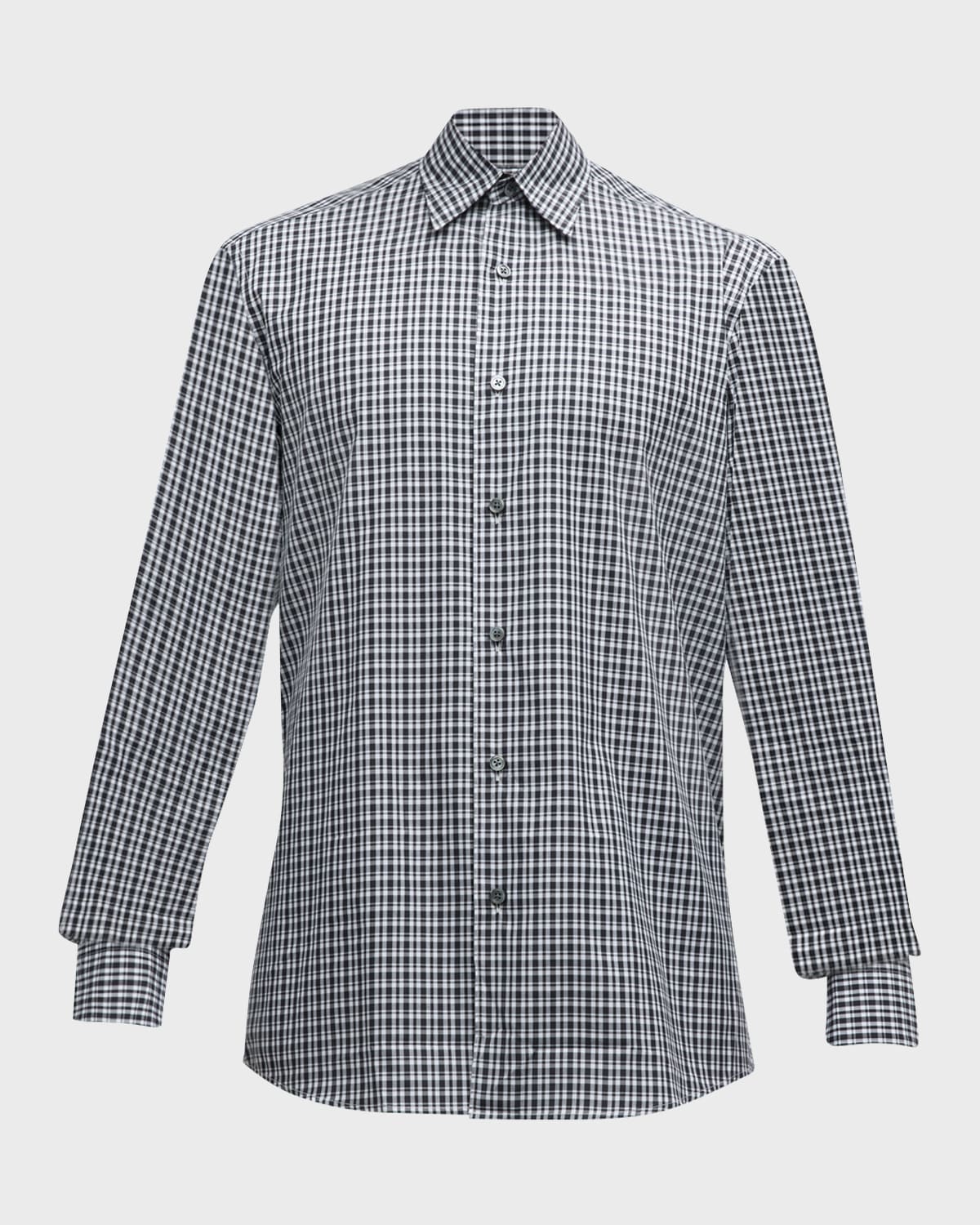 Zegna Men's Cotton Check Sport Shirt In Black Check