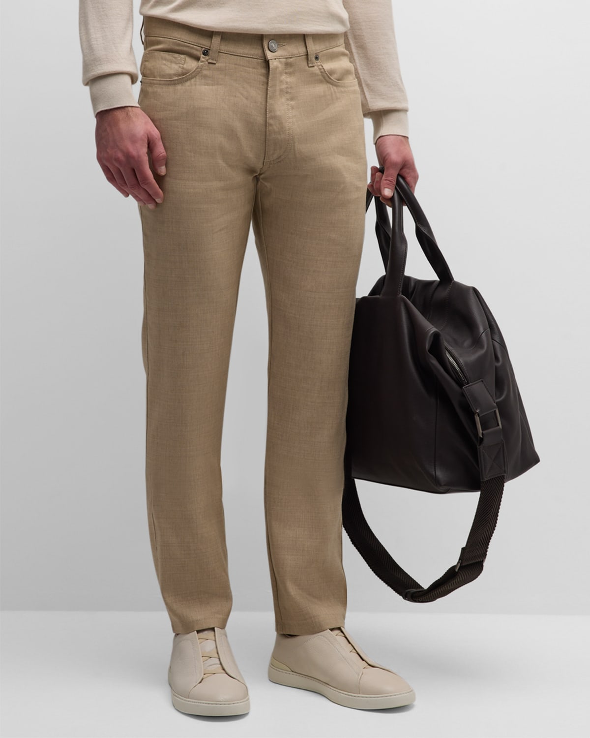 Zegna Men's Straight-leg Twill 5-pocket Pants In Light Beige Solid