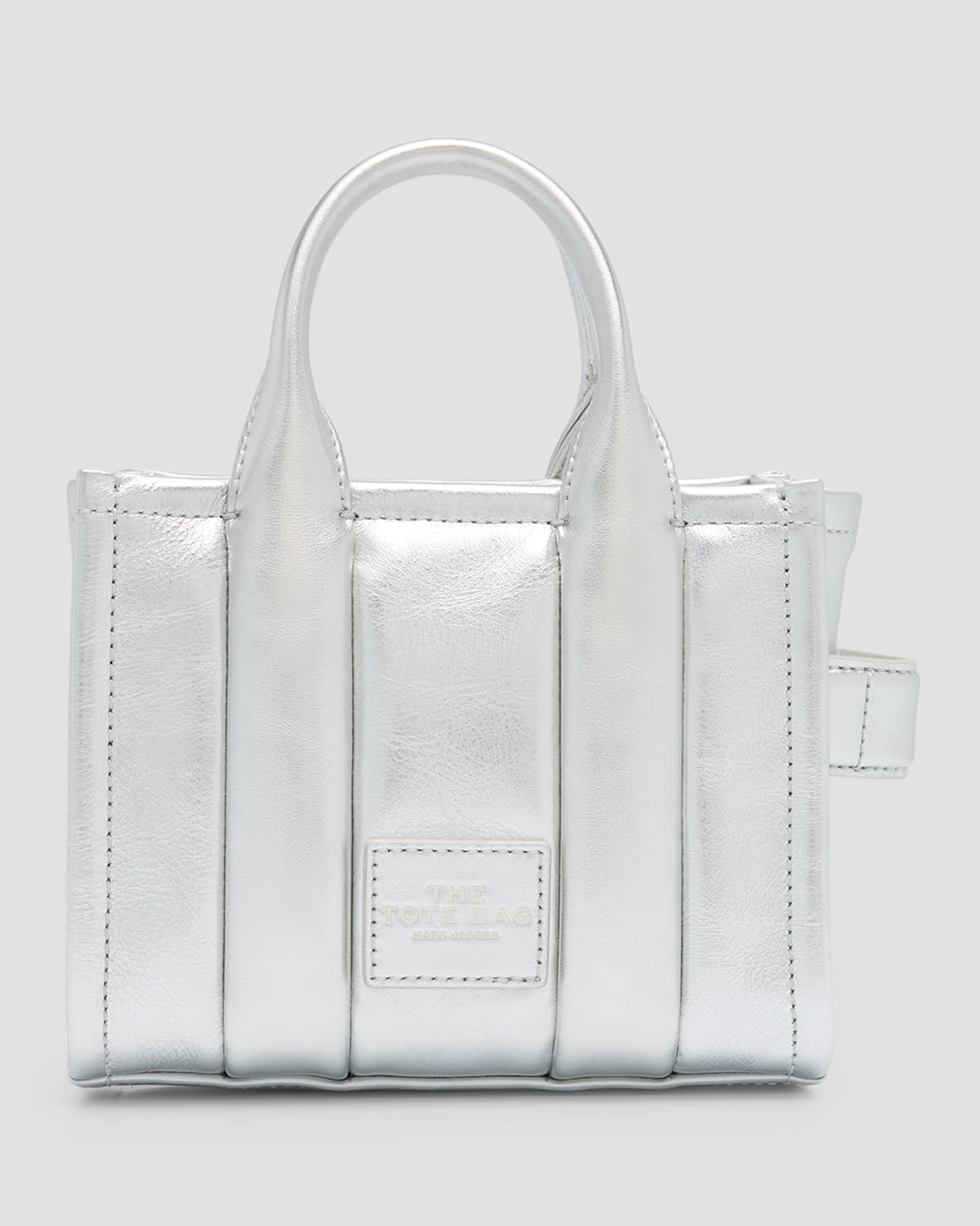 Marc Jacobs The Metallic Leather Mini Tote Bag In Silver
