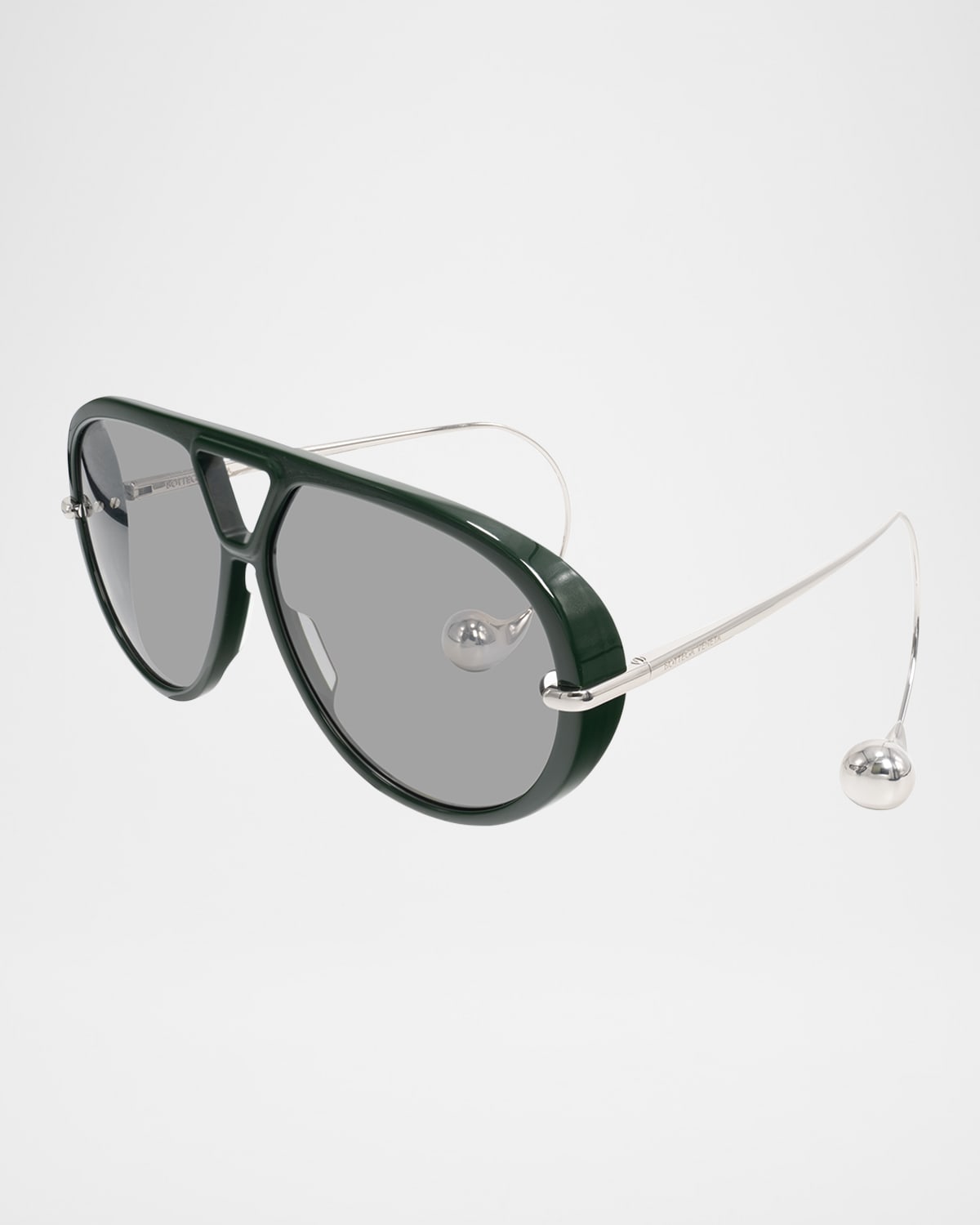 Bottega Veneta Geometric Acetate & Metal Alloy Aviator Sunglasses In Shiny Solid Dark Green