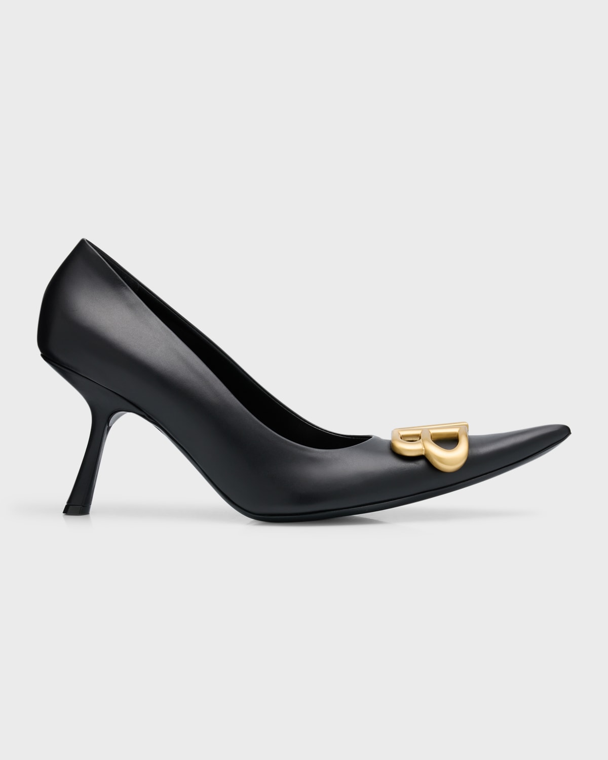 Balenciaga Flex Bb Curved Leather Pumps In Black & Gold