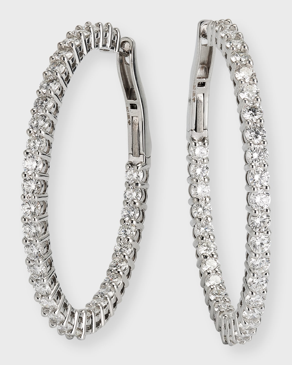 Roberto Coin 18K White Gold Large Oval Hoop Earrings with Diamonds