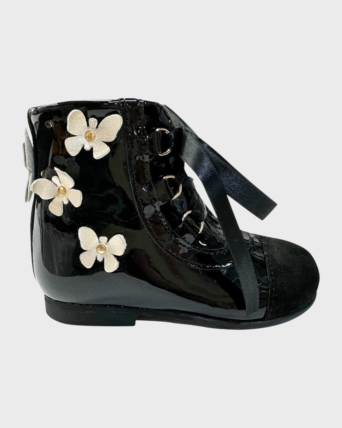 Shop Petite Maison Kid's Butterfly-embellished Patent Leather Boots In Black