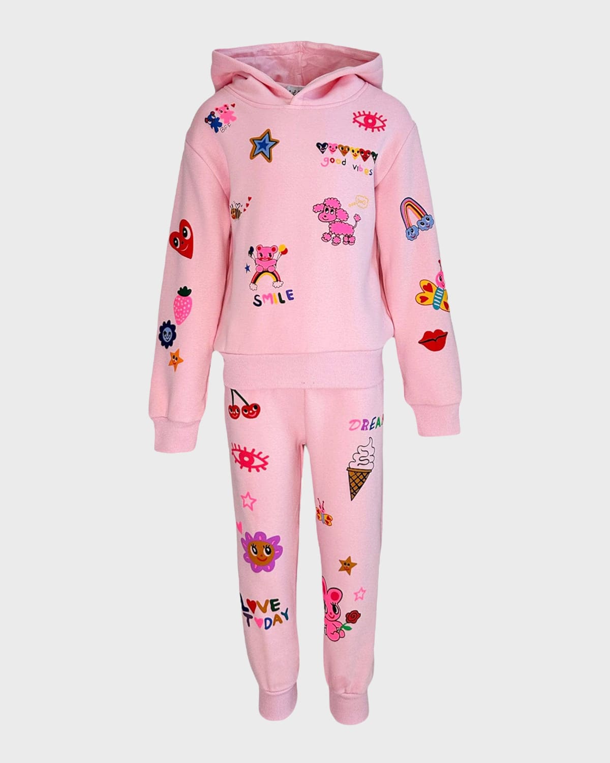 Lola + The Boys Kids' Girl's Two-piece Hoodie & Joggers Set W/ Doodles In Pink